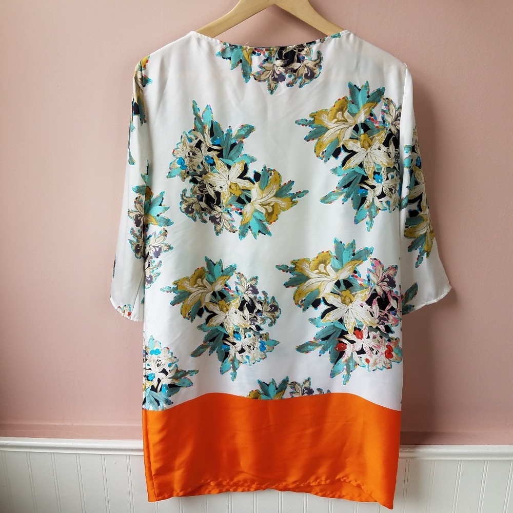 Zara Basic Floral Shift Tunic Mini Keyhole Dress - image 3